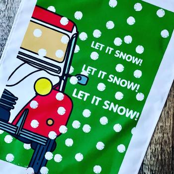 TeaTowelRedWhiteDollyongreenletitsnow